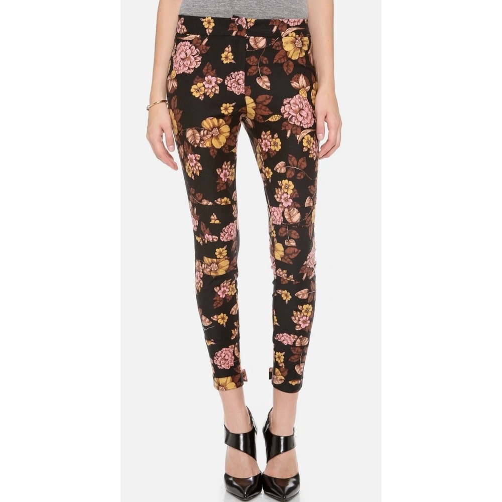 Elizabeth and James NWT Lohmann Pant Sz 0 Black Floral Wool‎ Blend Zip Cuff